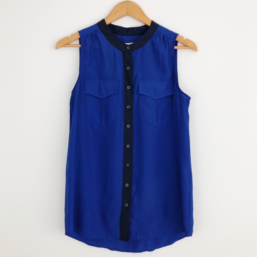 J. Crew Tripped Draped Blue Sleeveless Top